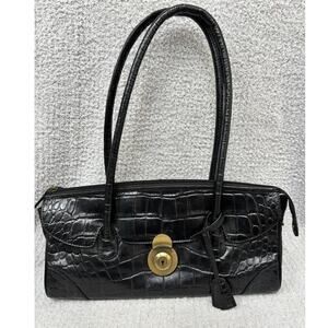 Michael Rome Designs Black Croc Embossed Leather Shoulder Bag Purse #69321